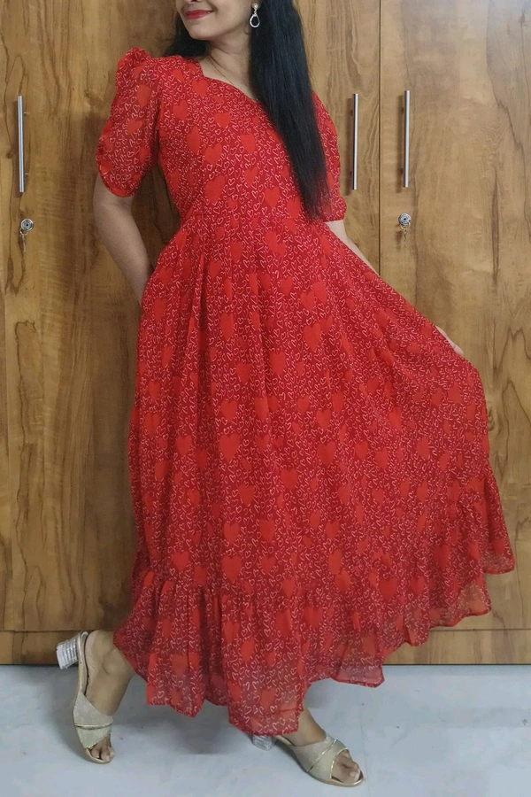 Red Heart -Georgette Feeding Kurti - 3XL