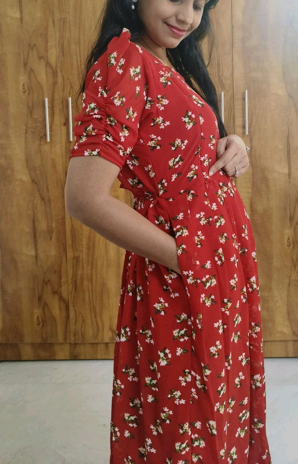 Cherry Red Georgette Feeding Kurti - M, Red Violet