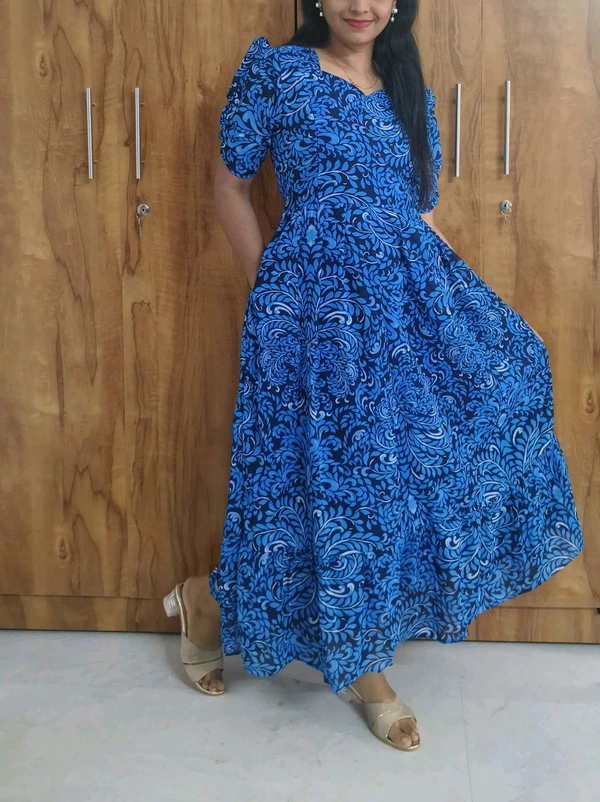 Blue Mandela Georgette Feeding Maxi - L