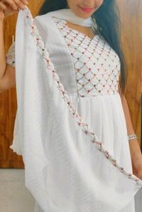 White Georgette Feeding Kurti&Shawl - L