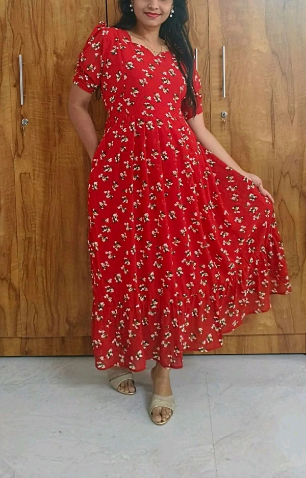 Cherry Red Georgette feeding maxi - XXL