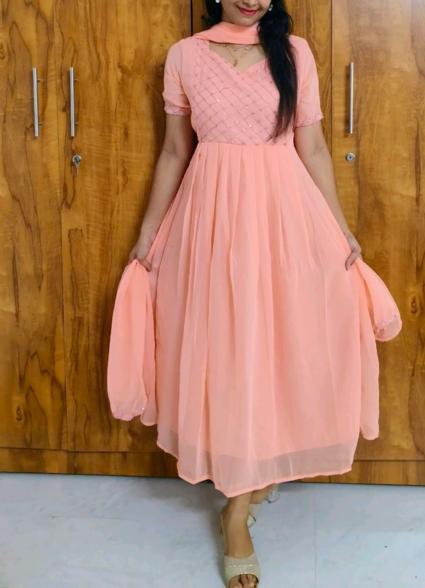 Peach Georgette Feeding Kurti&Shawl - L