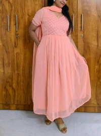 Peach Georgette Feeding Kurti&Shawl - L