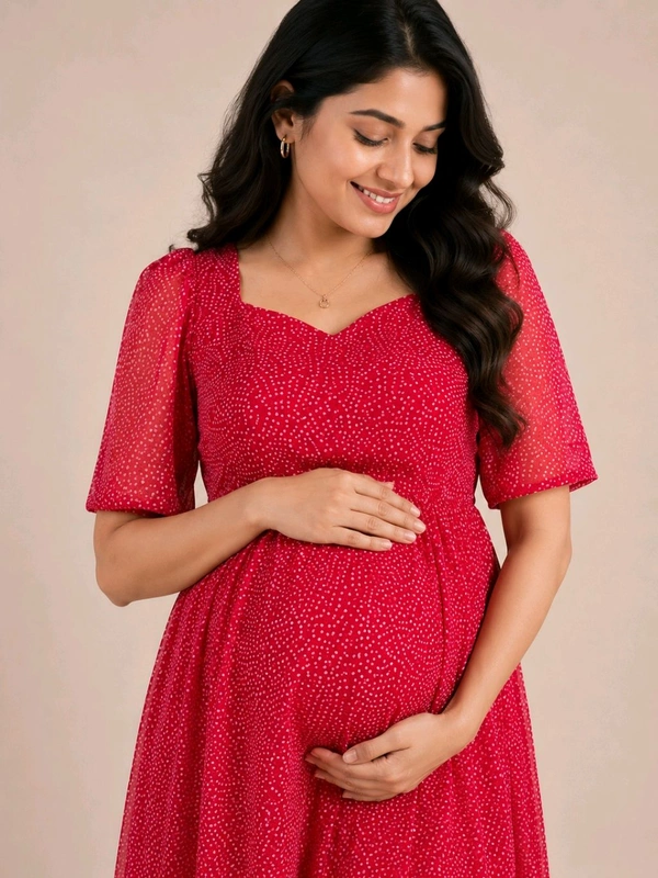 Red Feeding gerogette kurti - L