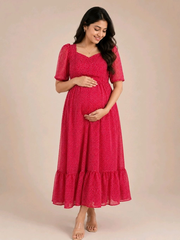 Red Feeding gerogette kurti - XL