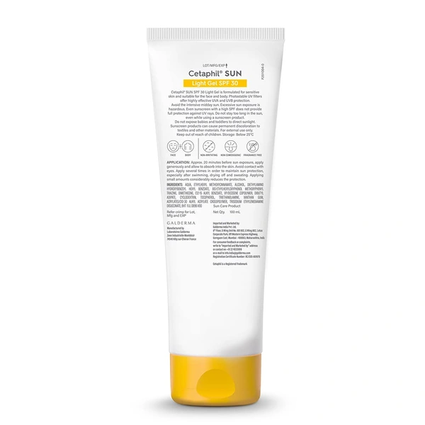 Cetaphil Sunscreen SPF 30 Gel - 100ml | White Sunscreen for Effective Protection | Lightweight and Non-Greasy Formula