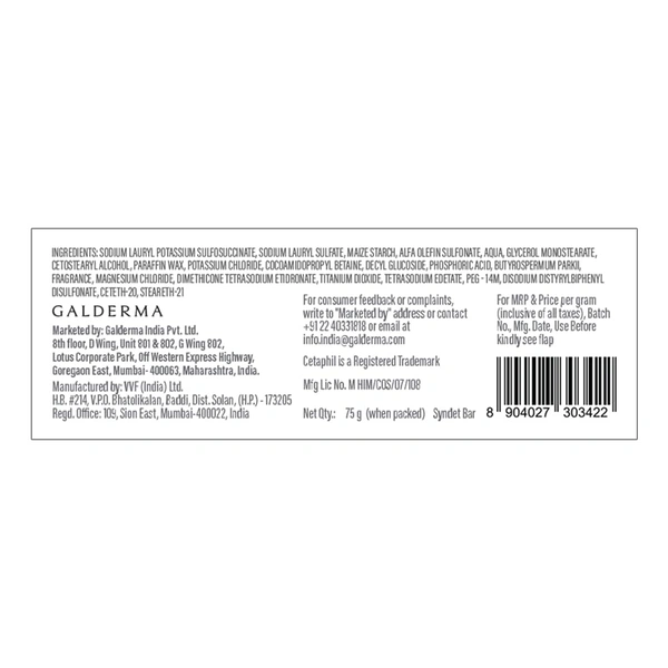 Cetaphil VVF India Cleansing And Moisturising Syndet Bar, 75g
