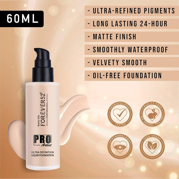 Forever52 Daily Life Pro Artist Ultra Definition Liquid Foundation Cheese Cake-01 60ml | Professional Waterproof Foundation | Full Coverage, Easy Blend & Long-Lasting Wear - 60ml