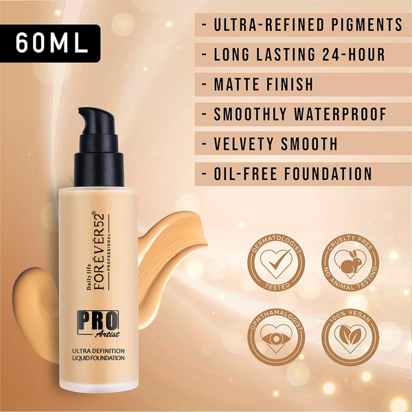 Forever52 Daily Life Pro Artist Ultra Definition Liquid Foundation Peanut-10 60ml | Professional Waterproof Foundation | Full Coverage, Lightweight & Matte Finish - 60ml