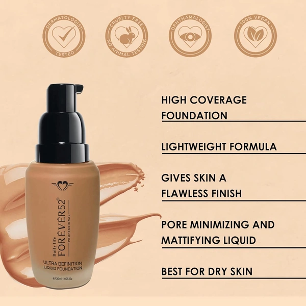 Forever52 Daily Life Ultra Definition Liquid Foundation Caramel-04 30ml | Professional Full Coverage Foundation | Lightweight, Buildable Coverage, Long-Lasting Matte Finish for Medium Skin - 30ml
