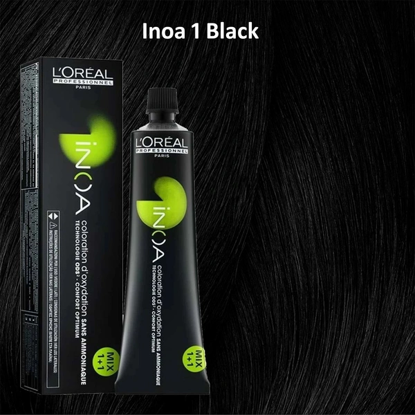 Loreal Professionnel INOA Hair Color 1 Black 60g Ammonia-Free Permanent Hair Dye Deep Intense Black 100% Grey Coverage