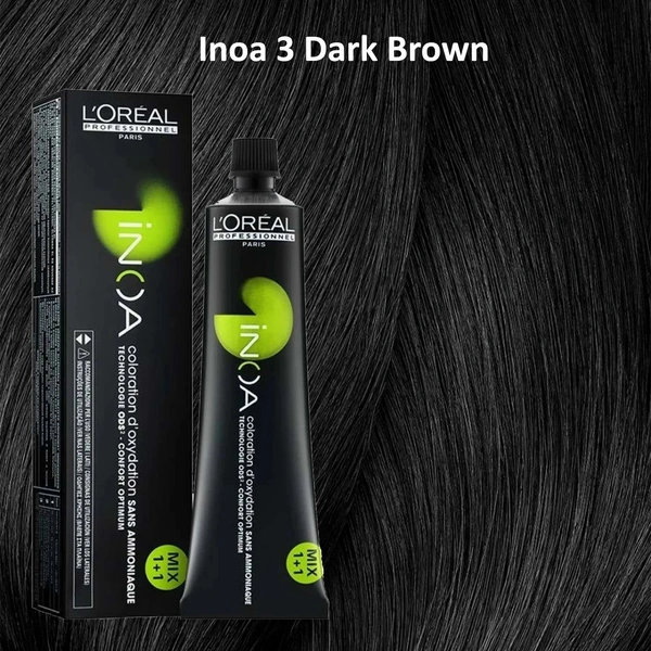 Loreal Professionnel INOA Hair Color 3 Dark Brown 60g Ammonia-Free Permanent Hair Dye Natural Dark Brown Shade