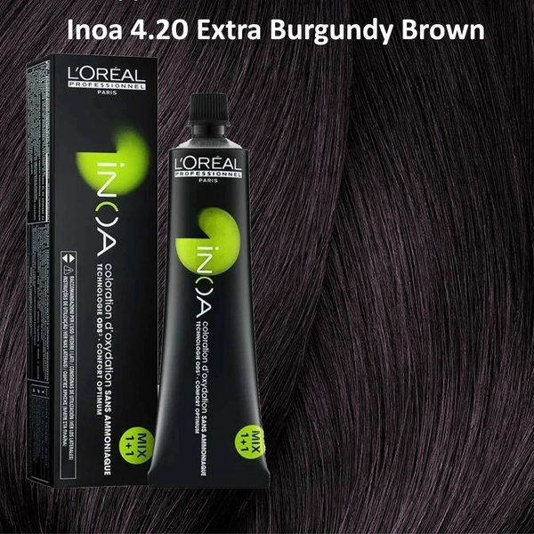 Loreal Professionnel INOA Hair Color 4.20 Extra Burgundy Brown 60g Ammonia-Free Permanent Hair Dye Deep Burgundy Tone