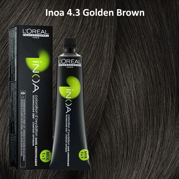 Loreal Professionnel INOA Hair Color 4.3 Golden Brown 60g Ammonia-Free Permanent Hair Dye Warm Golden Tone Full Grey Coverage