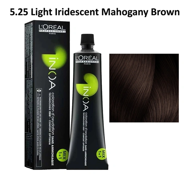 Loreal Professionnel INOA Hair Color 5.25 Light Iridescent Mahogany Brown 60g Ammonia-Free Permanent Hair Dye Smooth Glossy Finish