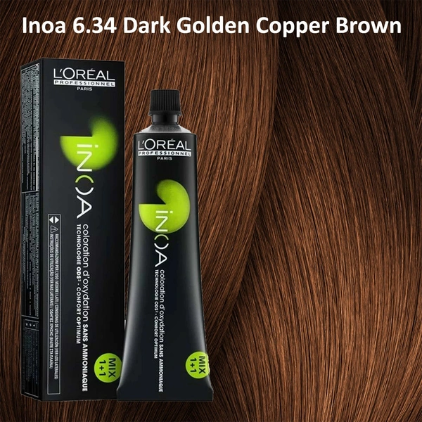 Loreal Professionnel INOA Hair Color 6.34 Dark Golden Copper Brown 60g Ammonia-Free Permanent Hair Dye Rich Copper Tone