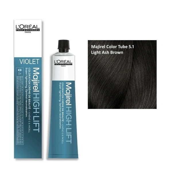 Loreal Professionnel Majirel Hair Color 5.1 Light Ash Brown 60ml | Salon Quality Formula | Cool Ash Finish