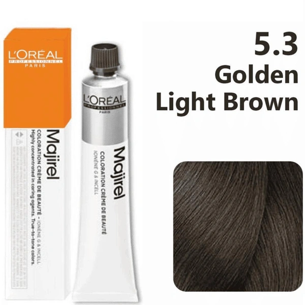 Loreal Professionnel Majirel Hair Color 5.3 Golden Light Brown 60ml | Rich Golden Brown Shade | Long-Lasting Grey Coverage | Vibrant Shine