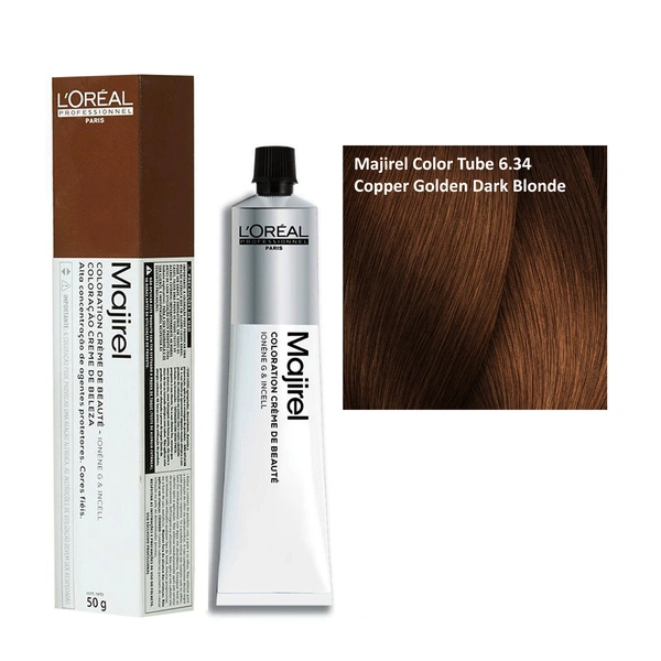 Loreal Professionnel Majirel Hair Color 6.34 Copper Golden Dark Blonde 60ml | Long-Lasting Radiant Colour | Vibrant Shine