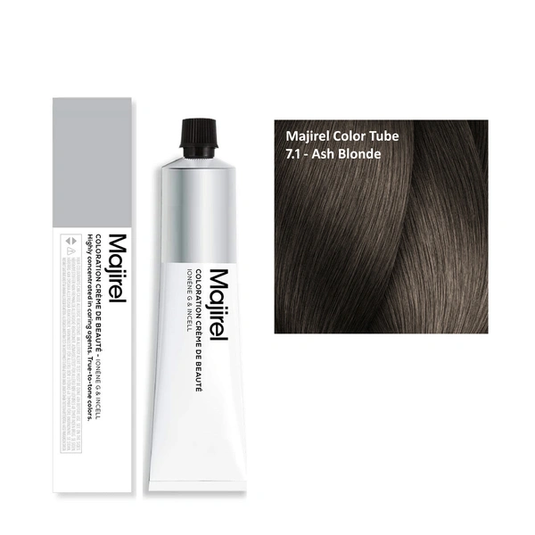 Loreal Professionnel Majirel Hair Color 7.1 Ash Blonde 60ml | Cool Blonde Tone | Smooth Finish | Salon Quality