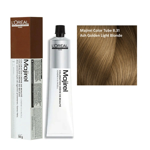 Loreal Professionnel Majirel Hair Color 8.31 Ash Golden Light Blonde 60ml | Soft Ash Golden Tone | Smooth Finish