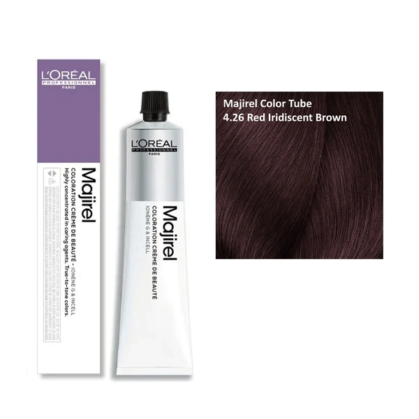 Loreal Professionnel Majirel Hair Color Cream Long-Lasting Coverage 4.26 Red Iridescent Brown 49.5g