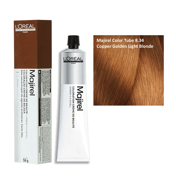 Loreal Professionnel Majirel Hair Colour Cream Bright Copper Tone 8.34 Copper Golden Light Blonde 49.5g