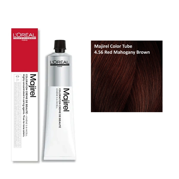 Loreal Professionnel Majirel Permanent Hair Color Cream Rich Red Tone 4.56 Red Mahogany Brown 49.5g