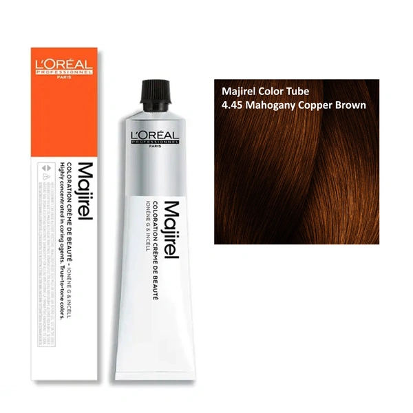 Loreal Professionnel Majirel Permanent Hair Color Cream Deep Nourishing Formula 4.45 Mahogany Copper Brown 49.5g
