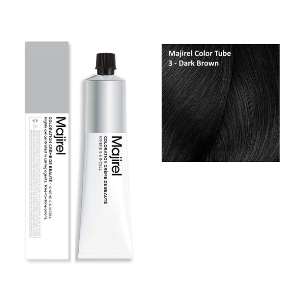 Loreal Professionnel Majirel Permanent Hair Color Cream for 100% Grey Coverage & Long-Lasting Shine Shade 3 Dark Brown 49.5g