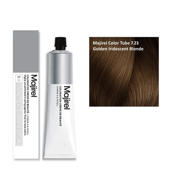 Loreal Professionnel Majirel Permanent Hair Color Cream Dual Reflect Shine 7.23 Golden Iridescent Blonde 49.5g
