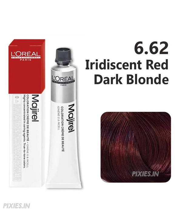 Loreal Professionnel Majirel Permanent Hair Color 6.62 Iridescent Red Dark Blonde for Vibrant Red-Blonde Shine| Intense Pigment, Grey Coverage & Smooth Finish