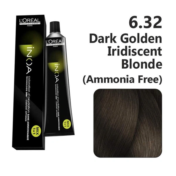 Loreal Professionnel Paris INOA Hair Color 6.32 Dark Golden Iridescent Blonde 60g Ammonia-Free Permanent Hair Dye Full Grey Coverage Oil Delivery System
