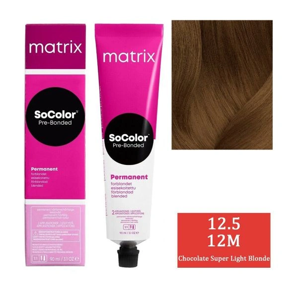 Matrix SoColor Hair Color 12M Cocolate Super Light Blonde 90ML | Permanent Blended Hair Color | Rich, Cool Blonde|Chocolate Tones | Full Gray Coverage & Long-Lasting Results