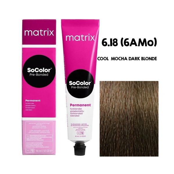 Matrix SoColor Hair Color 6AMo Cool Mocha Dark Blonde 90ML |Permanent Blended Hair Color | Long-Lasting & Vibrant Color | Bond Protection & Conditioning for Healthy Hair |100% gray coverage