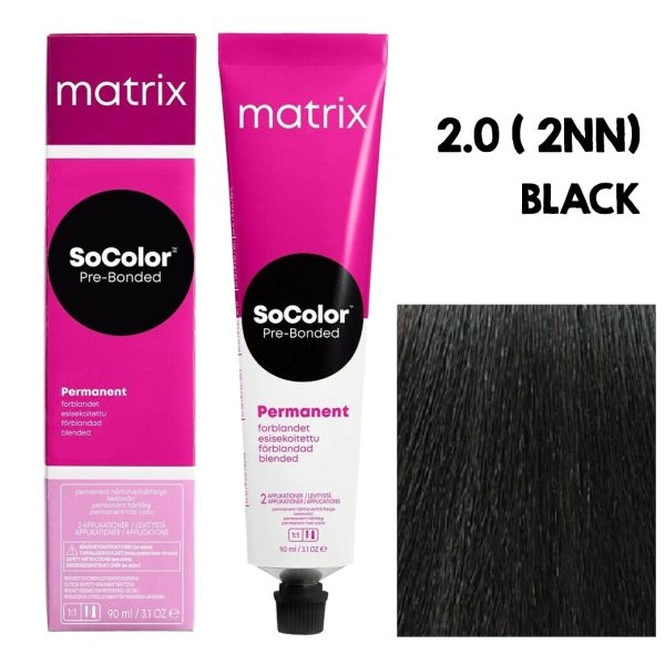 Matrix SoColor Permanent Blended Hair Color  Black 2NN, 90ML | Long-Lasting & Vibrant Color for Dark Bases | Full Grey Coverage