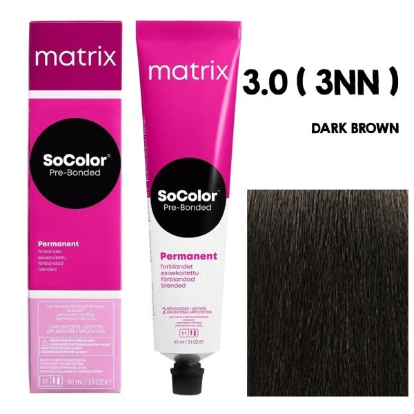 Matrix SoColor Permanent Blended Hair Color Dark Brown 3NN, 90ML | Long-Lasting & Vibrant Color for Dark Bases | Full Grey Coverage