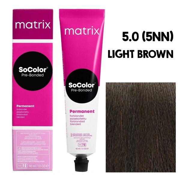 Matrix SoColor Permanent Blended Hair Color Medium Brown 5NN, 90ML |  Natural Shade with Excellent Gray Coverage | Long-Lasting Color & Healthy Shine