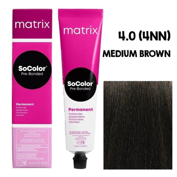 Matrix SoColor Permanent Blended Hair Color Medium Brown 4NN, 90ML | Suitable for Dark Bases | Long-Lasting & Vibrant Color | Natural Finish & Excellent Gray Coverage