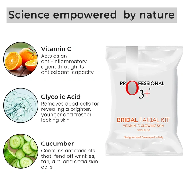 O3+ Professional Bridal Vitamin C Facial Kit 136g | Bridal Glow Facial for Bright Skin | Single Use Facial