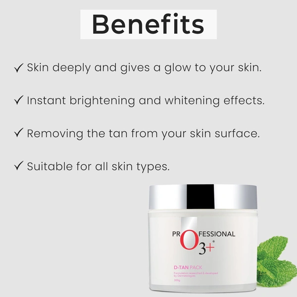 O3+ Professional D-Tan Pack 300g | Tan Removal Face Pack with Mint & Eucalyptus | Deep Nourishment