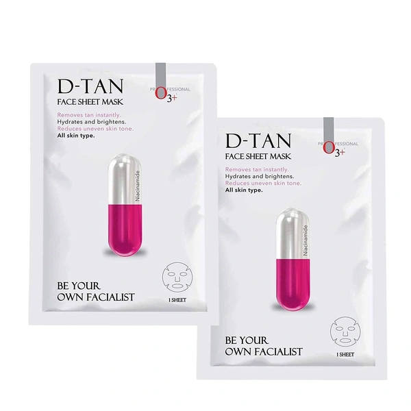 O3+ Professional Facial D-Tan Sheet Mask 30g | Instant Tan Removal Face Mask | Brightening & Glow Boost