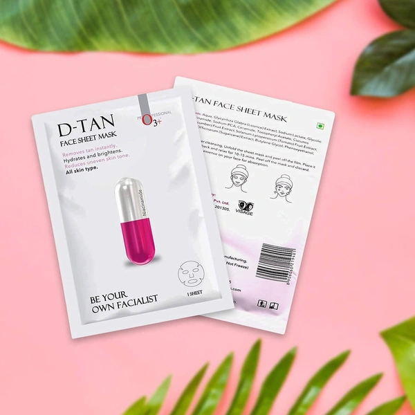 O3+ Professional Facial D-Tan Sheet Mask 30g | Instant Tan Removal Face Mask | Brightening & Glow Boost