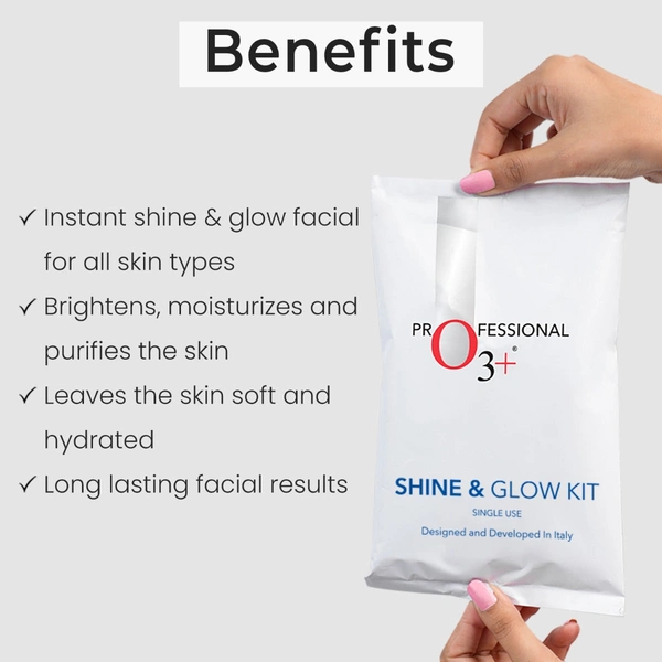 O3+ Professional Shine & Glow Facial Kit 38g | Instant Glow Facial Kit for Radiant Skin | Single Use Salon Facial