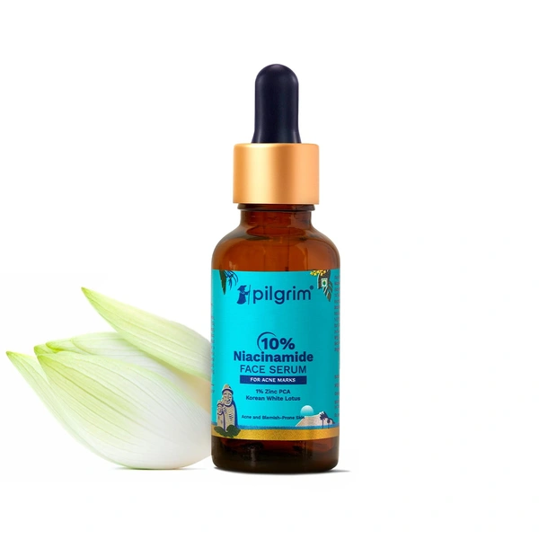 Pilgrim 10% Niacinamide Face Serum - 30ml | For Acne Marks | With 1% Zinck PCA Korean White Lotus | Fades Blemishes & Dark Spots |  Controls Oil & Hydrates | Even Skin Tones | Acne Control Serum | Pore-Minimizing | For All Skin Types