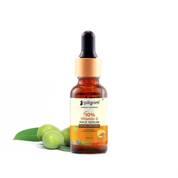 Pilgrim 10% Vitamin C Face Serum - 30ml | With 5% Niacinamide & Kakadu Plum | For Daily Brightness | Reduces Dark Spots & Evens Skin Tone | Glowing & Bright Skin | Fragrance Free | Fine Line Reduction | For All Skin Types