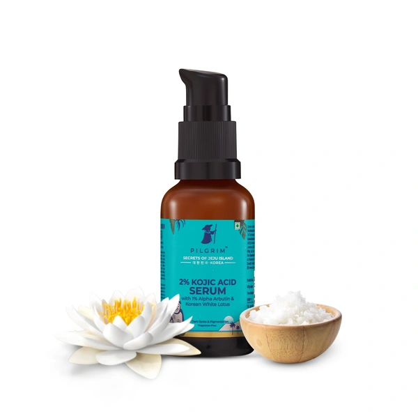 Pilgrim 2% Kojic Acid Serum - 30ml | with 1% Alpha Arbutin & Korean White Lotus | Reduces Dark Spots & Acne Marks | Anti-pigmentation Face Serum | Even Skin Tone | Radiant Complexion Serum | Hydrating brightening | For All Skin Types