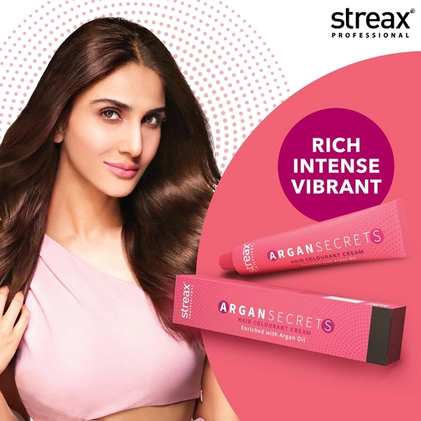 Streax Argan Secrets 5.35 Light Golden Mahogany Brown Hair Color 60g | Ammonia-Free Hair Color | Vibrant Shine & Complete Grey Coverage