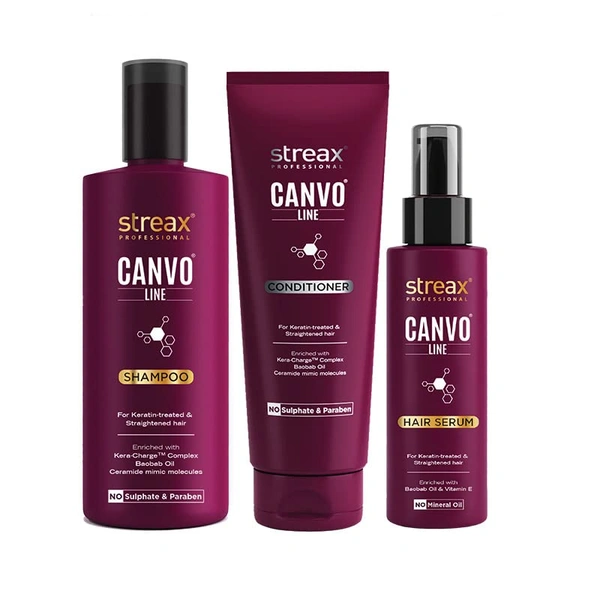 Streax Professional Canvoline Post Care Shampoo 300ml | Gentle Cleanse Shampoo for Chemically Treated Hair | Anti-Frizz, Smooth & Tangle-Free Hair