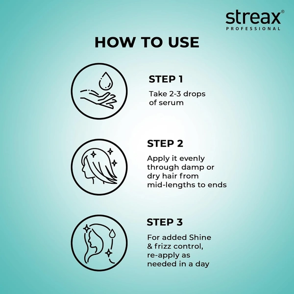 Streax Professional Vitariche Gloss Hair Serum 200ml | Professional Hair Serum for Frizz Control & Instant Shine | Smooth, Silky & Salon Finish Hair